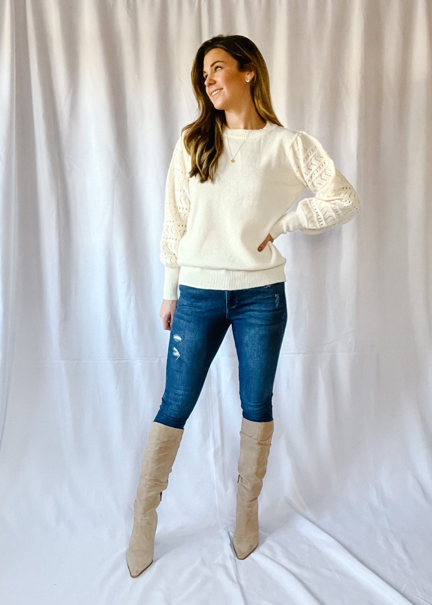 Love Always Detailed Puff Sleeve Sweater