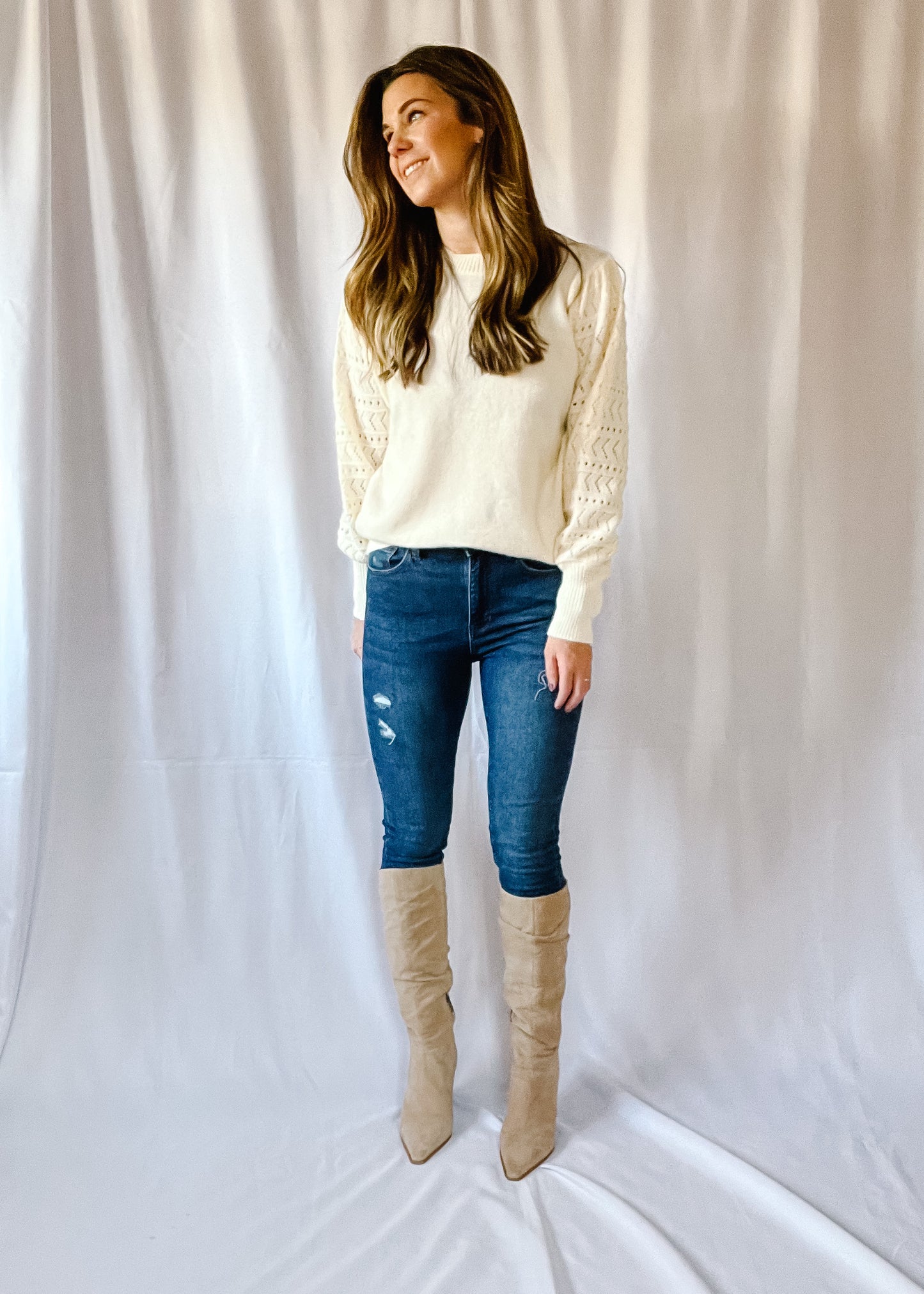 Love Always Detailed Puff Sleeve Sweater