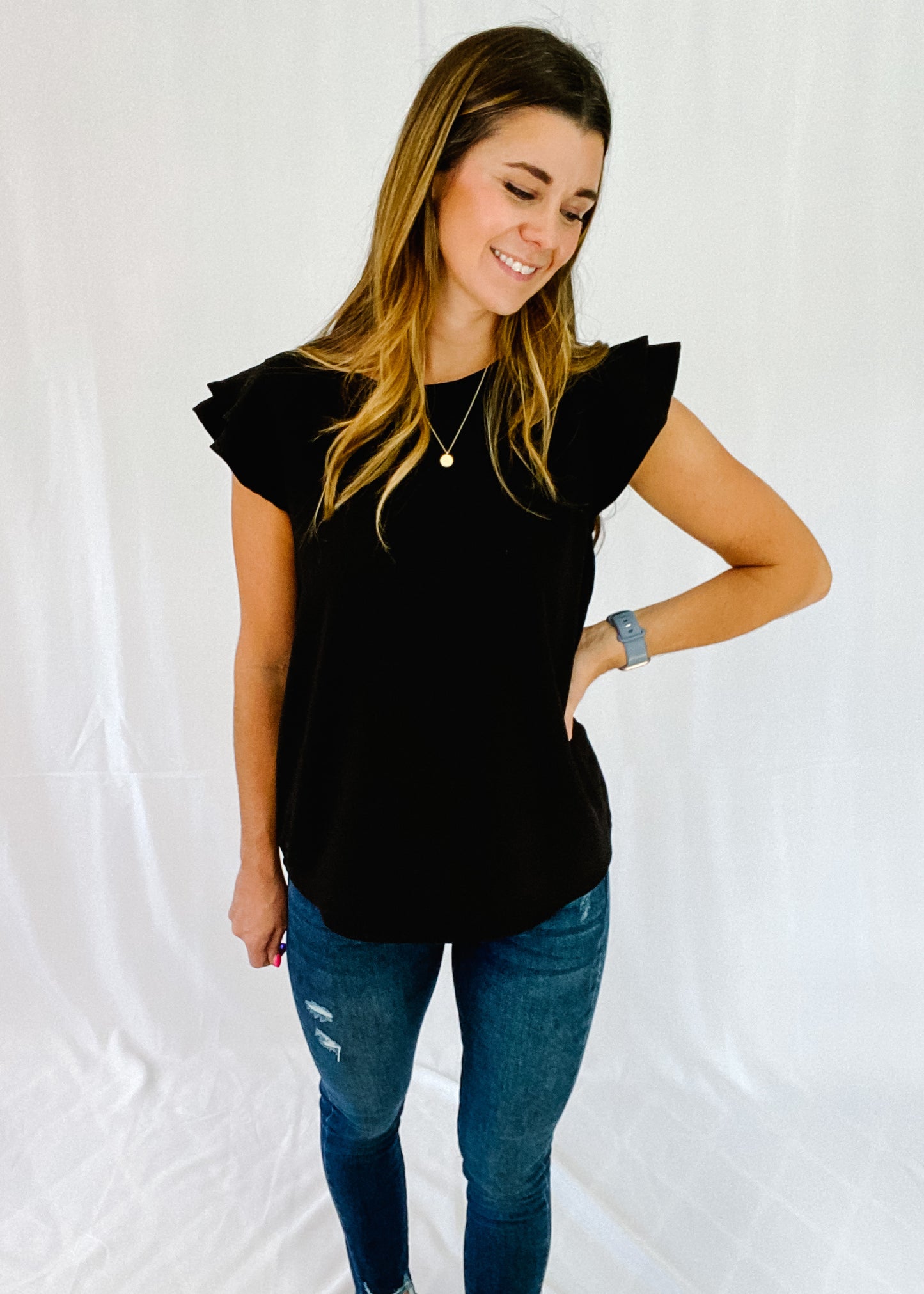All Work and More Play Ruffle Sleeve Top