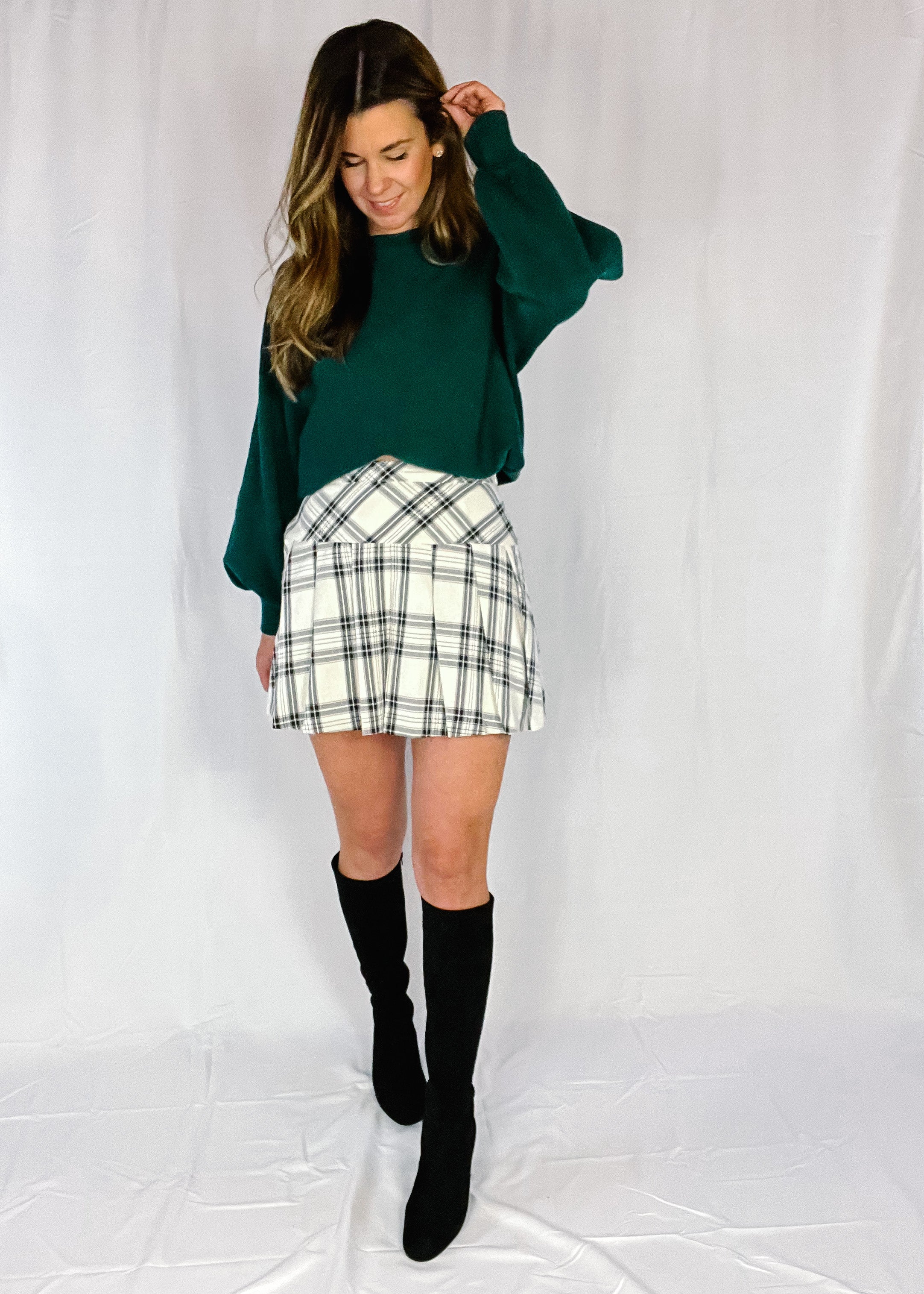 Cheap green 2024 plaid skirt