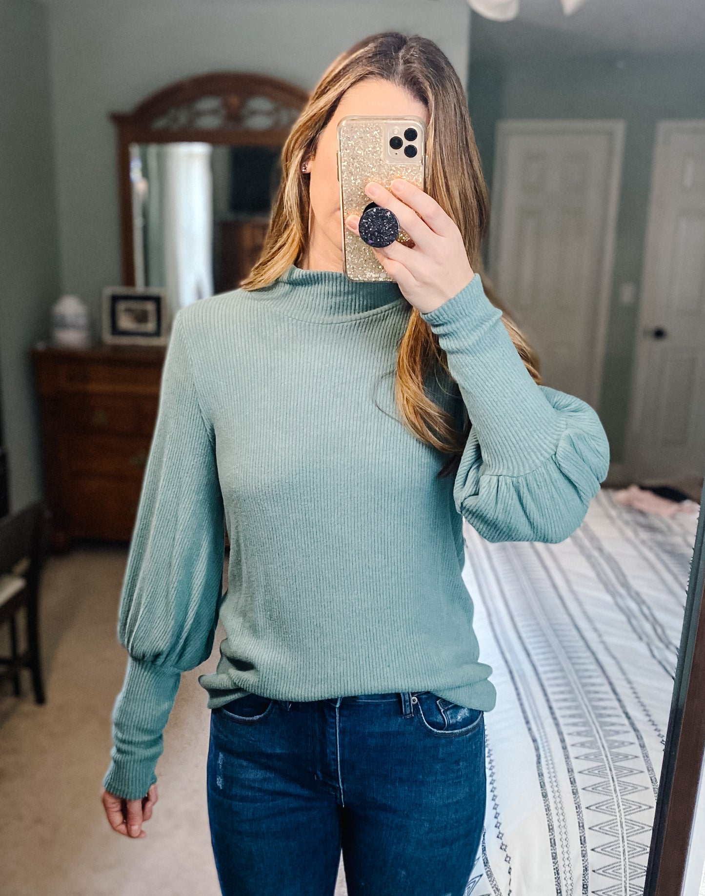All the Sage Puff Sleeve Top